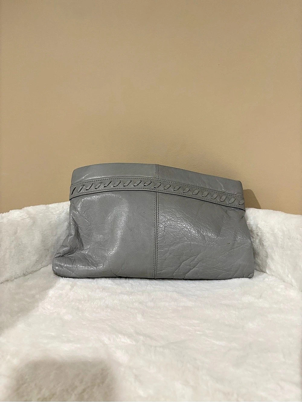 Contessa Grey Leather Clutch